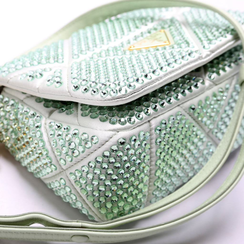 Prada Triangle Logo Crystal Shoulder Bag Green