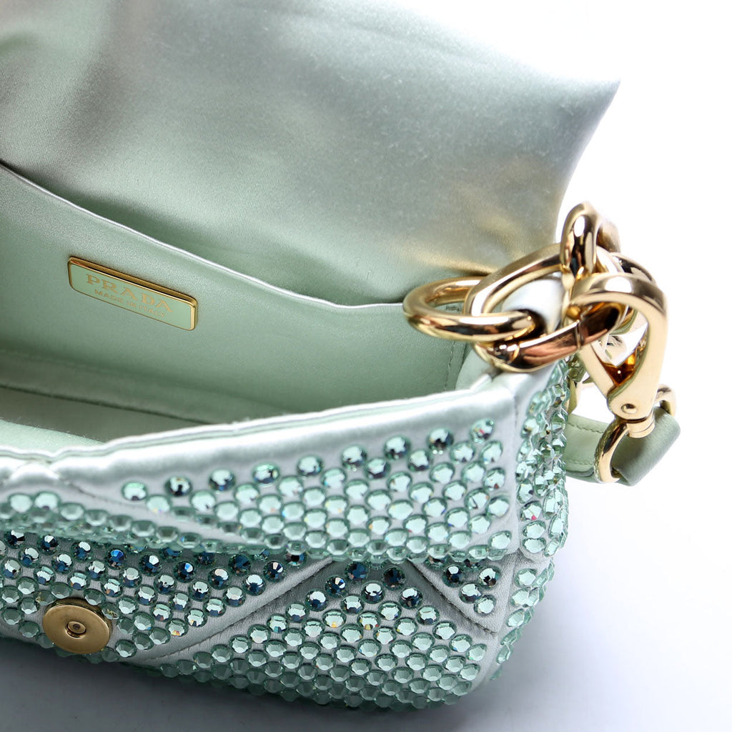 Prada Triangle Logo Crystal Shoulder Bag Green