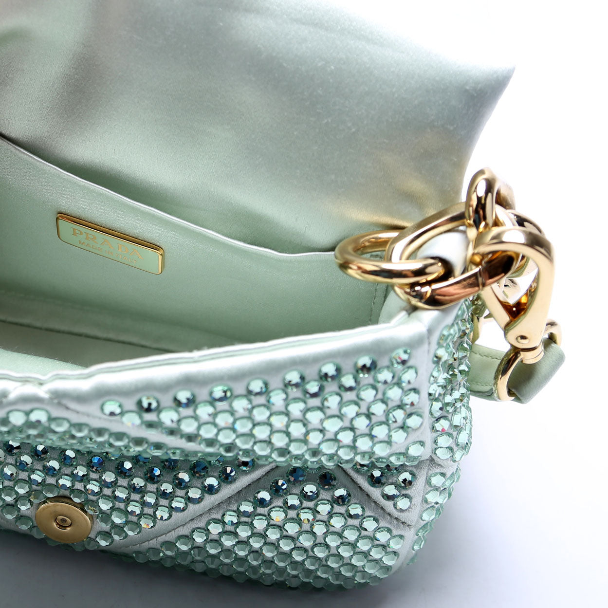 Prada Triangle Logo Crystal Shoulder Bag Green