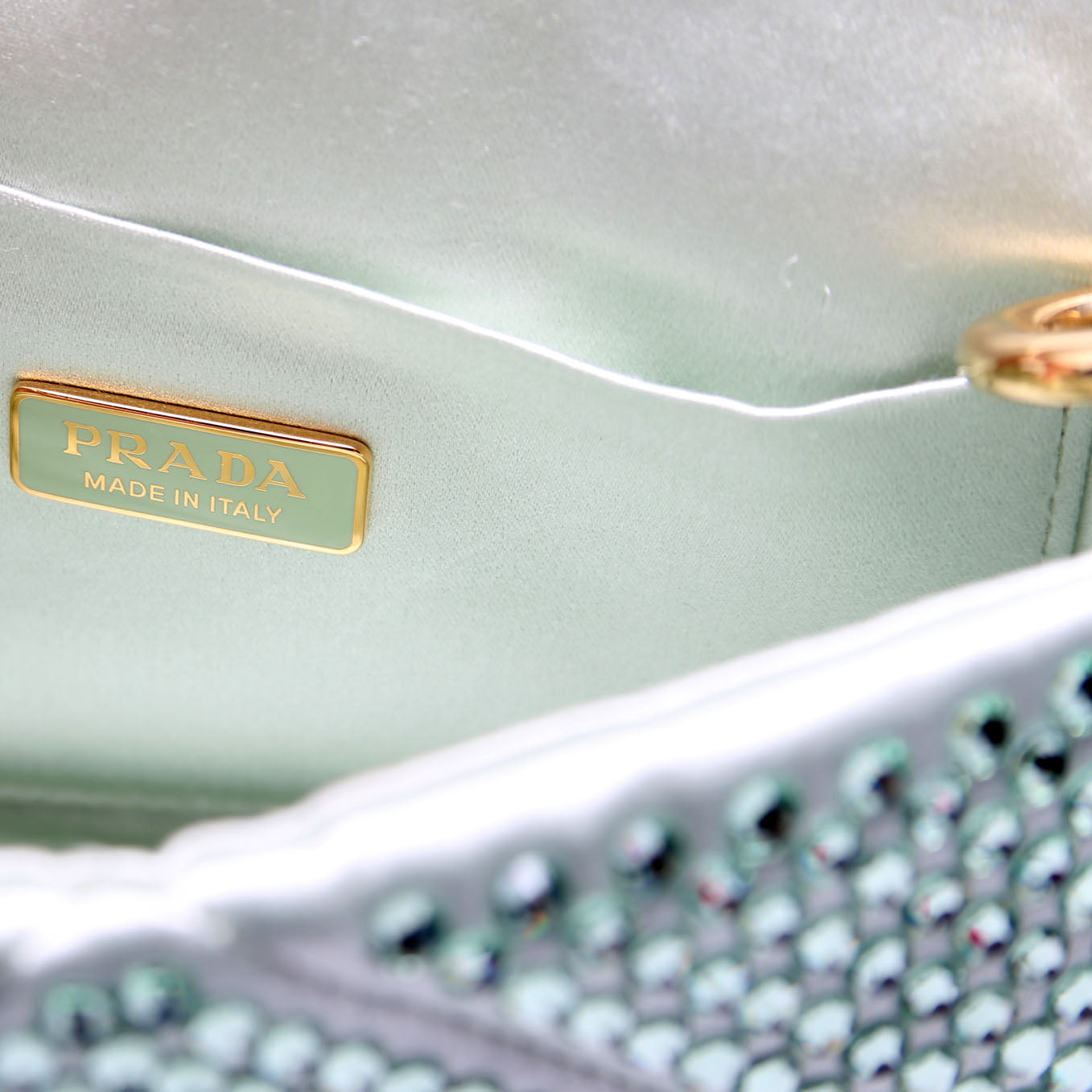 Prada Triangle Logo Crystal Shoulder Bag Green