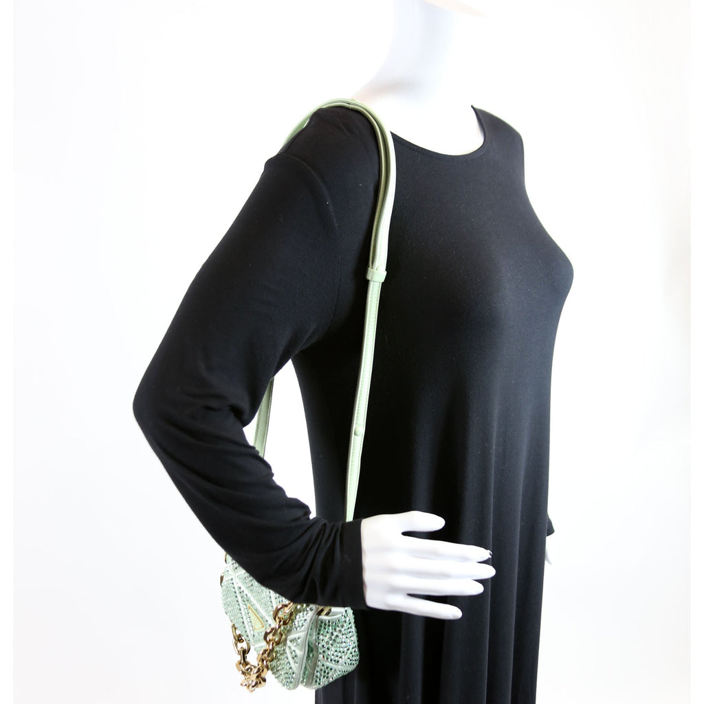 Prada Triangle Logo Crystal Shoulder Bag Green