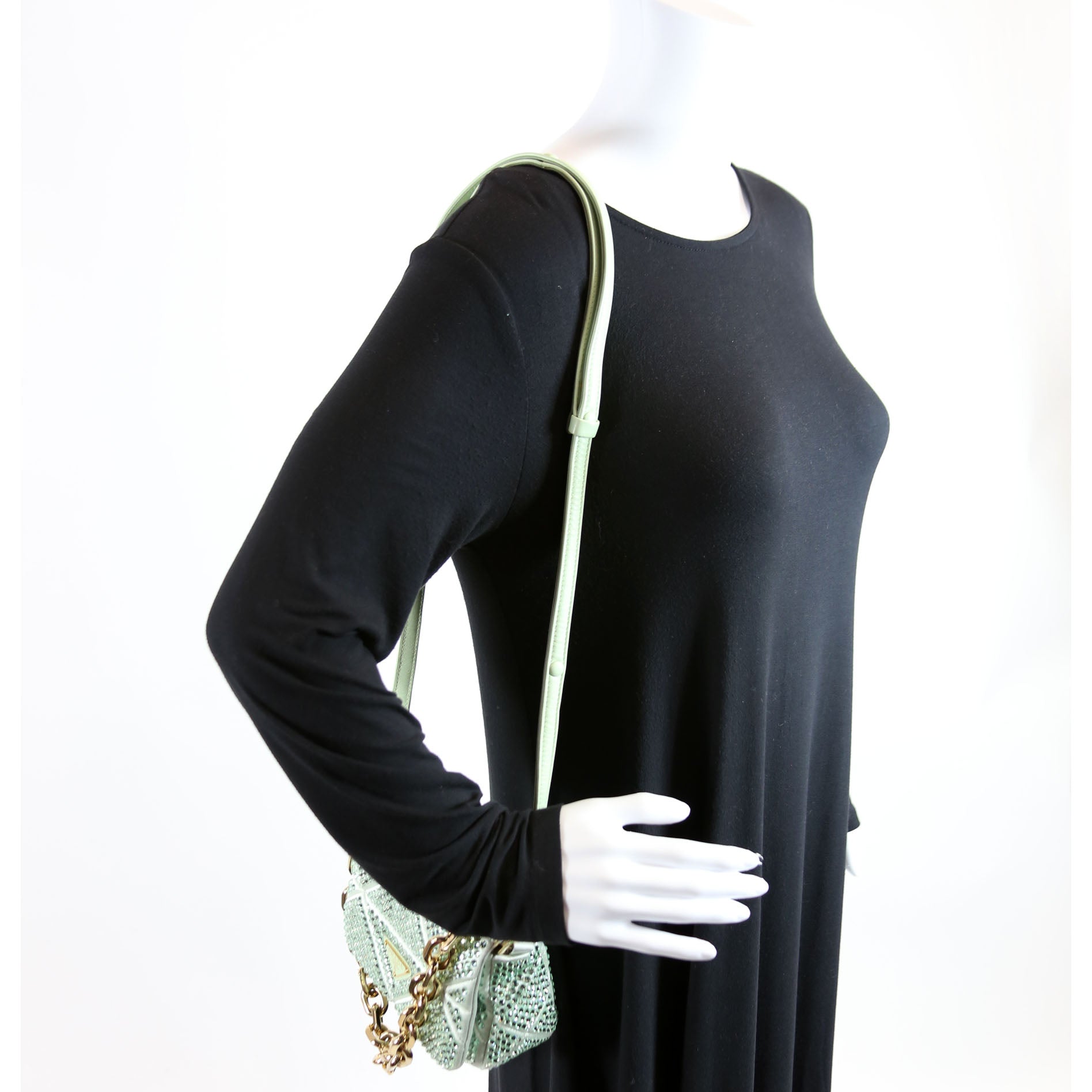 Prada Triangle Logo Crystal Shoulder Bag Green