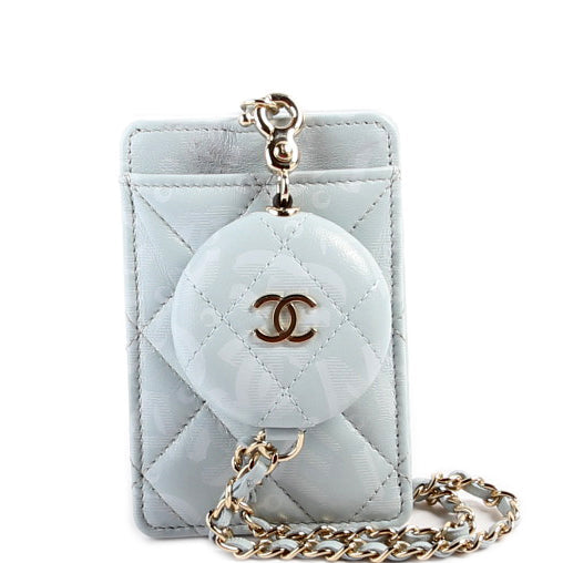 ID Holder Retractable Lanyard Quilted Lambskin RFID Blue