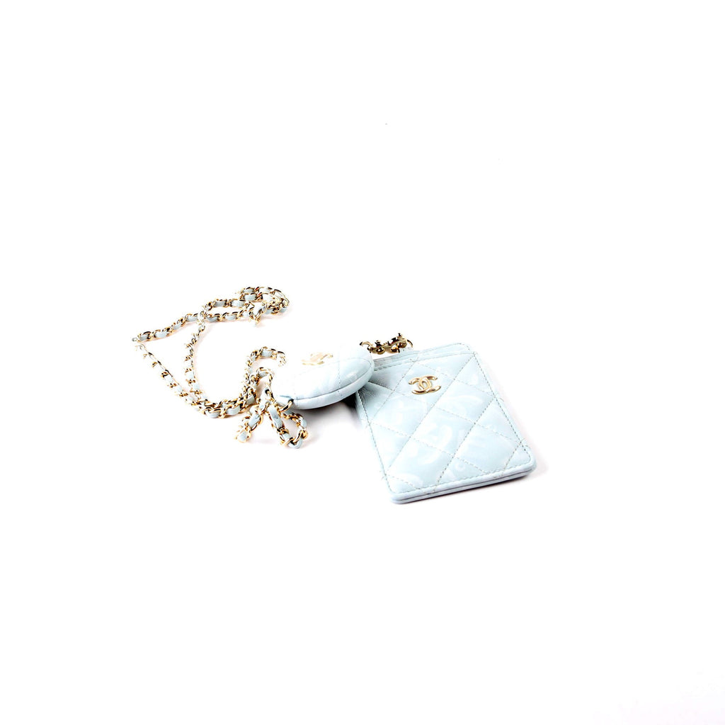 ID Holder Retractable Lanyard Quilted Lambskin RFID Blue