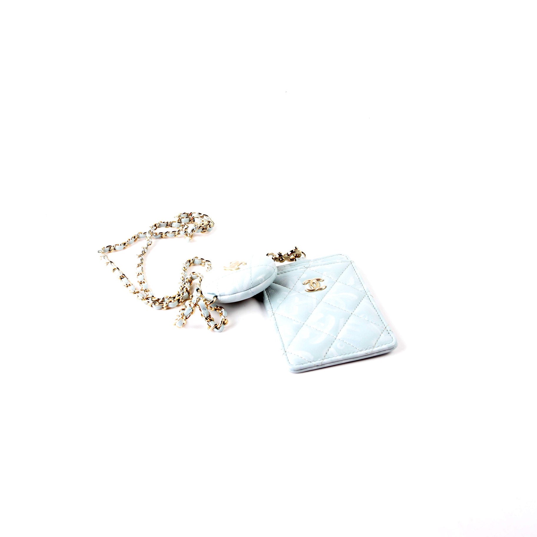 ID Holder Retractable Lanyard Quilted Lambskin RFID Blue