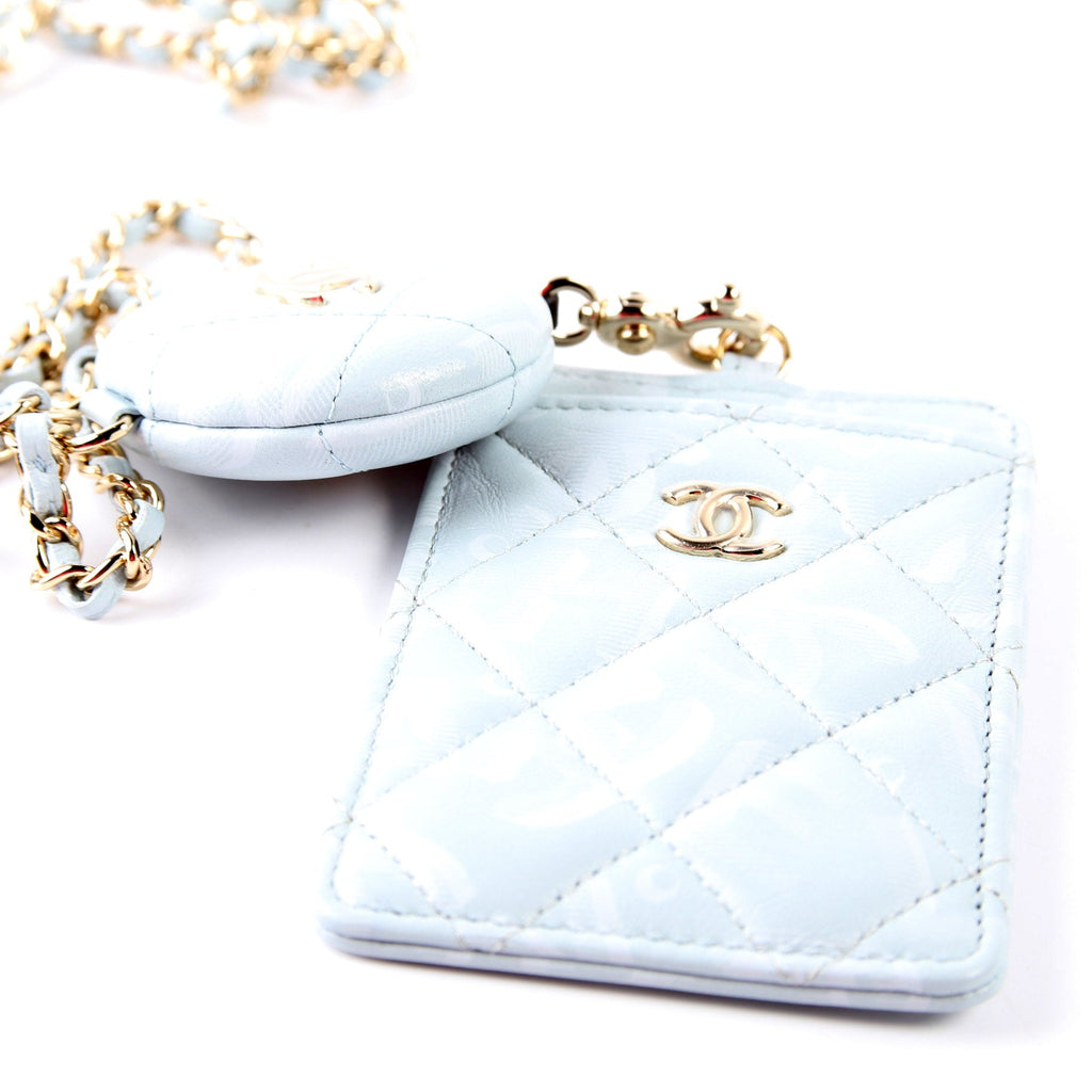 ID Holder Retractable Lanyard Quilted Lambskin RFID Blue