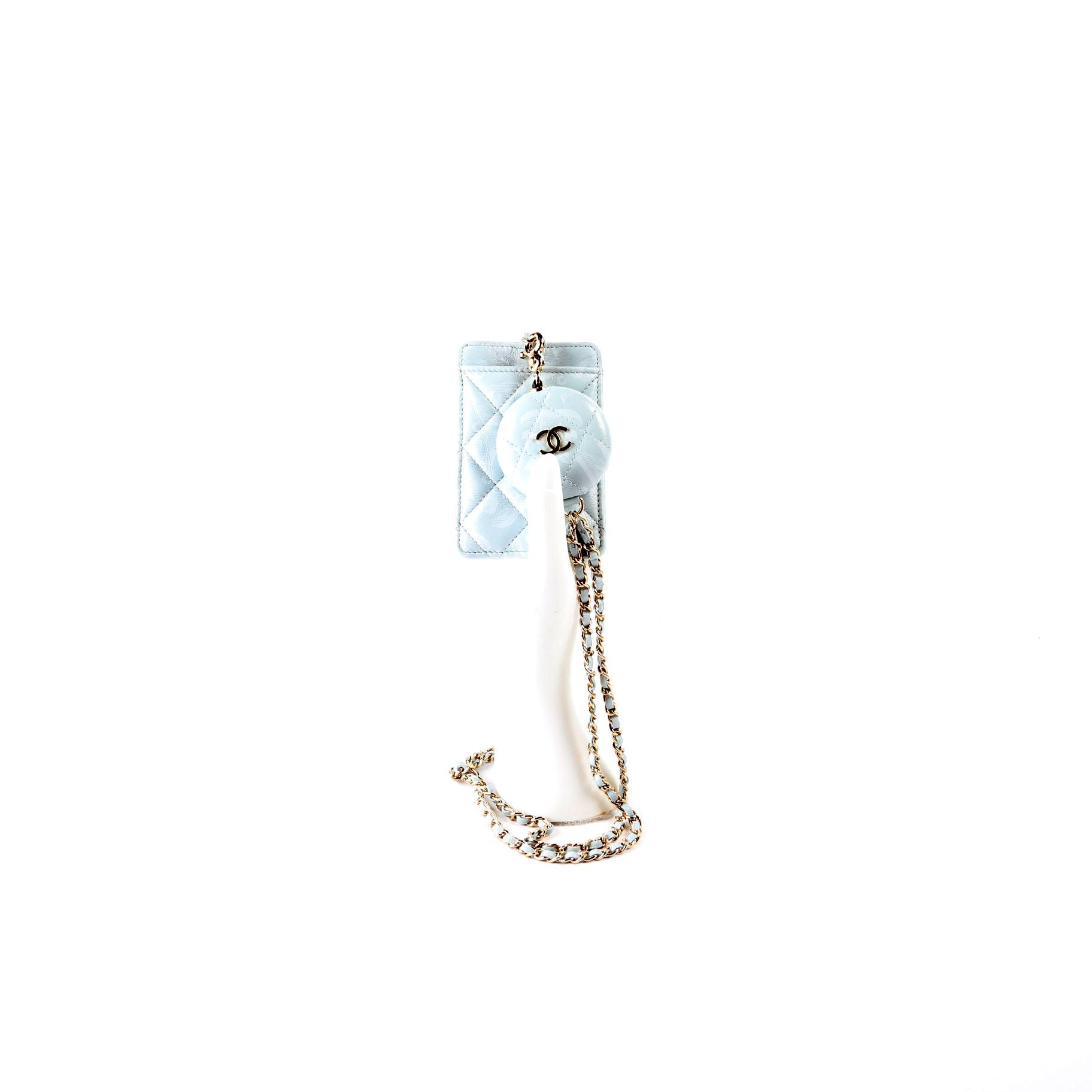 ID Holder Retractable Lanyard Quilted Lambskin RFID Blue