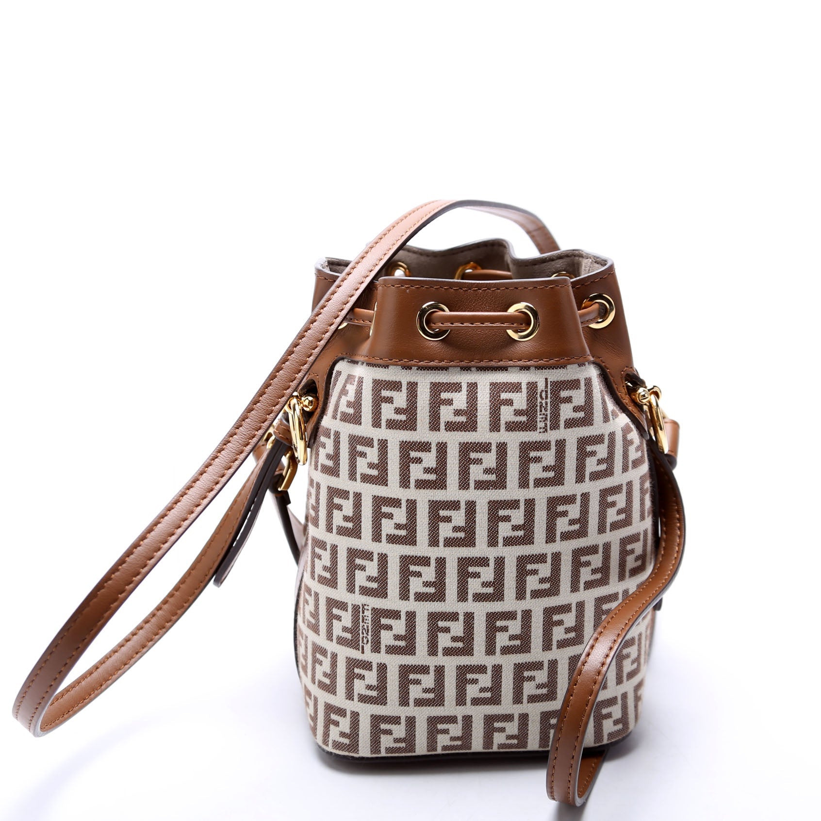 8BS010 Tresor Mini Bucket Leather/Canvas FF Brown