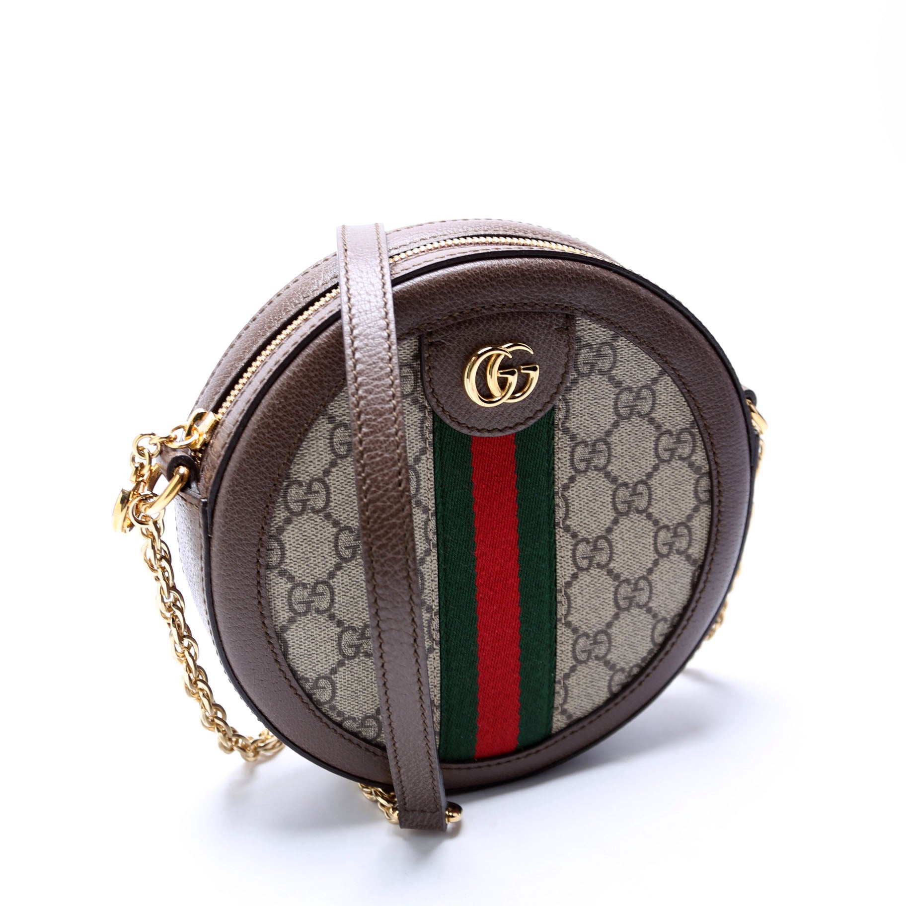 550618 Ophidia GG Supreme Round Small Crossbody Brown