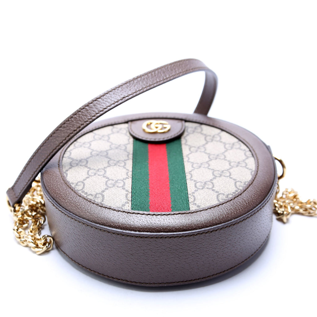 550618 Ophidia GG Supreme Round Small Crossbody Brown