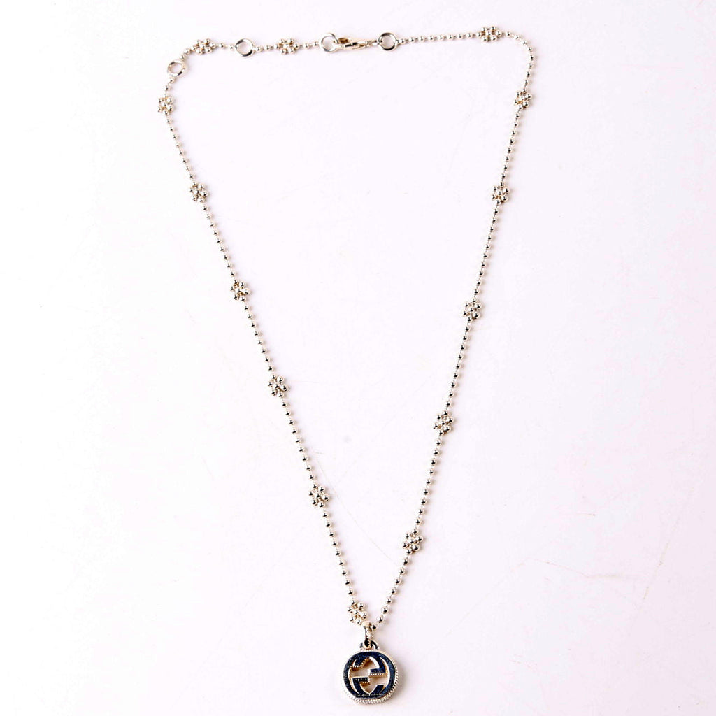 Interlocking G Flower Bead Chain Necklace 925
