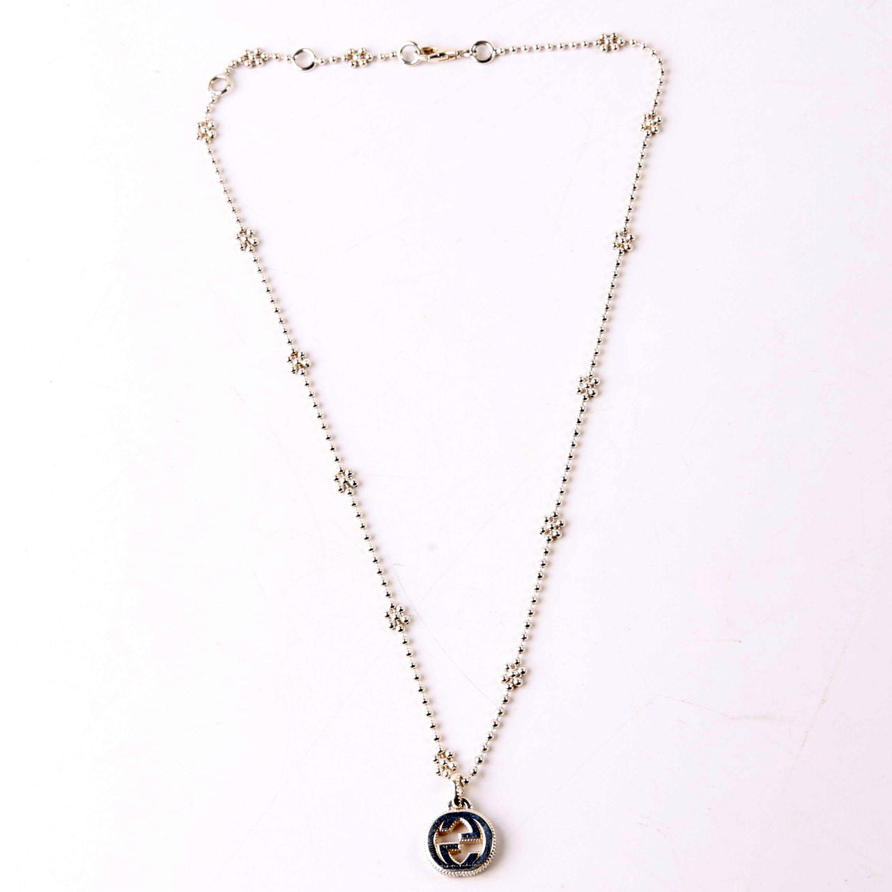 Interlocking G Flower Bead Chain Necklace 925