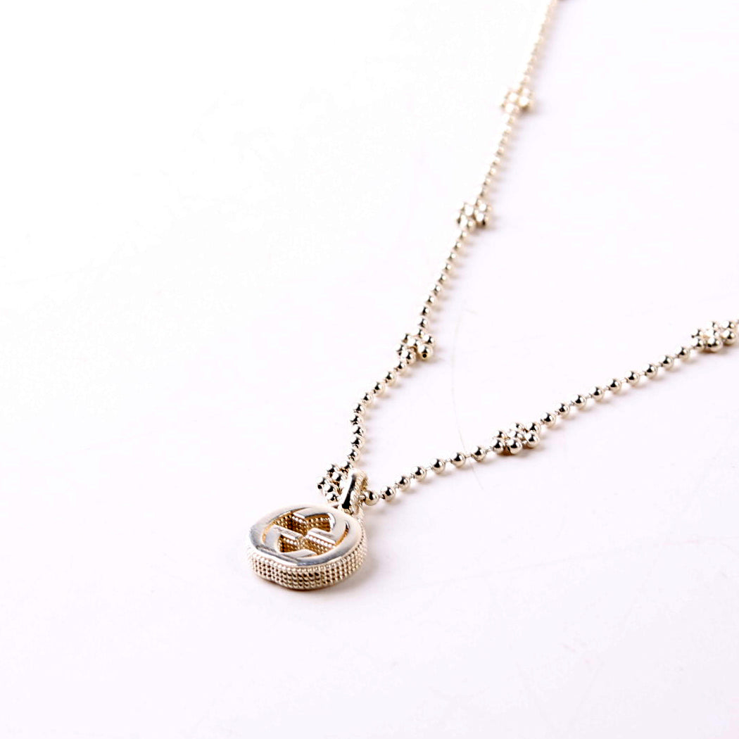 Interlocking G Flower Bead Chain Necklace 925