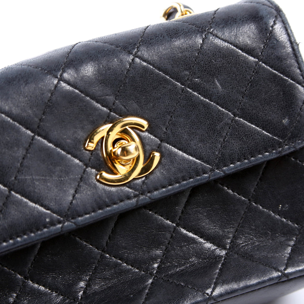 CC Quilted Lambskin Extra Mini Flap Bag 1M Vintage Black