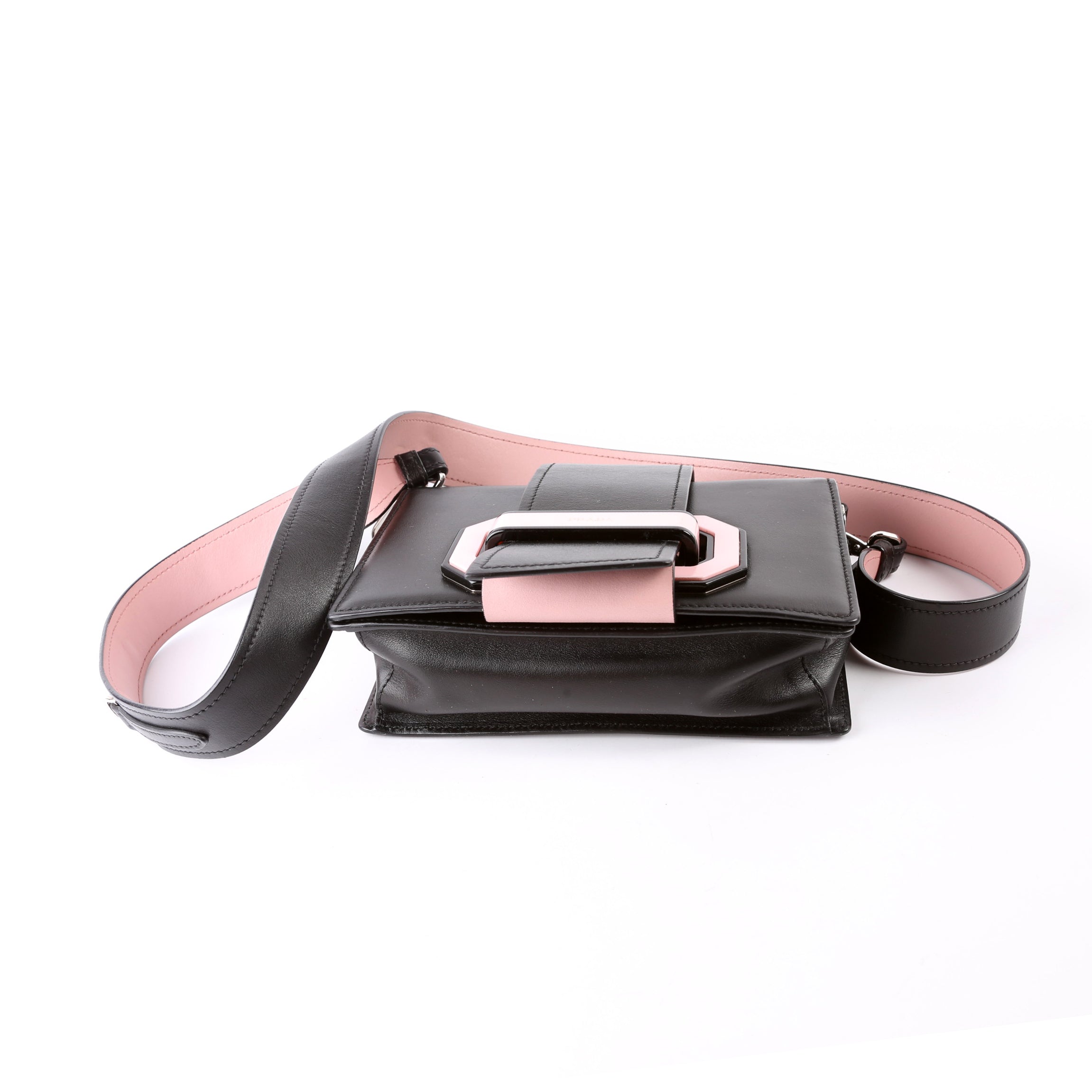 City Calf Plex Ribbon Shoulder Bag Black/Pink