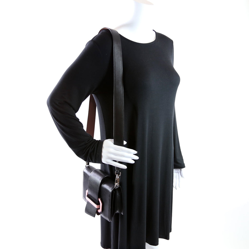 City Calf Plex Ribbon Shoulder Bag Black/Pink