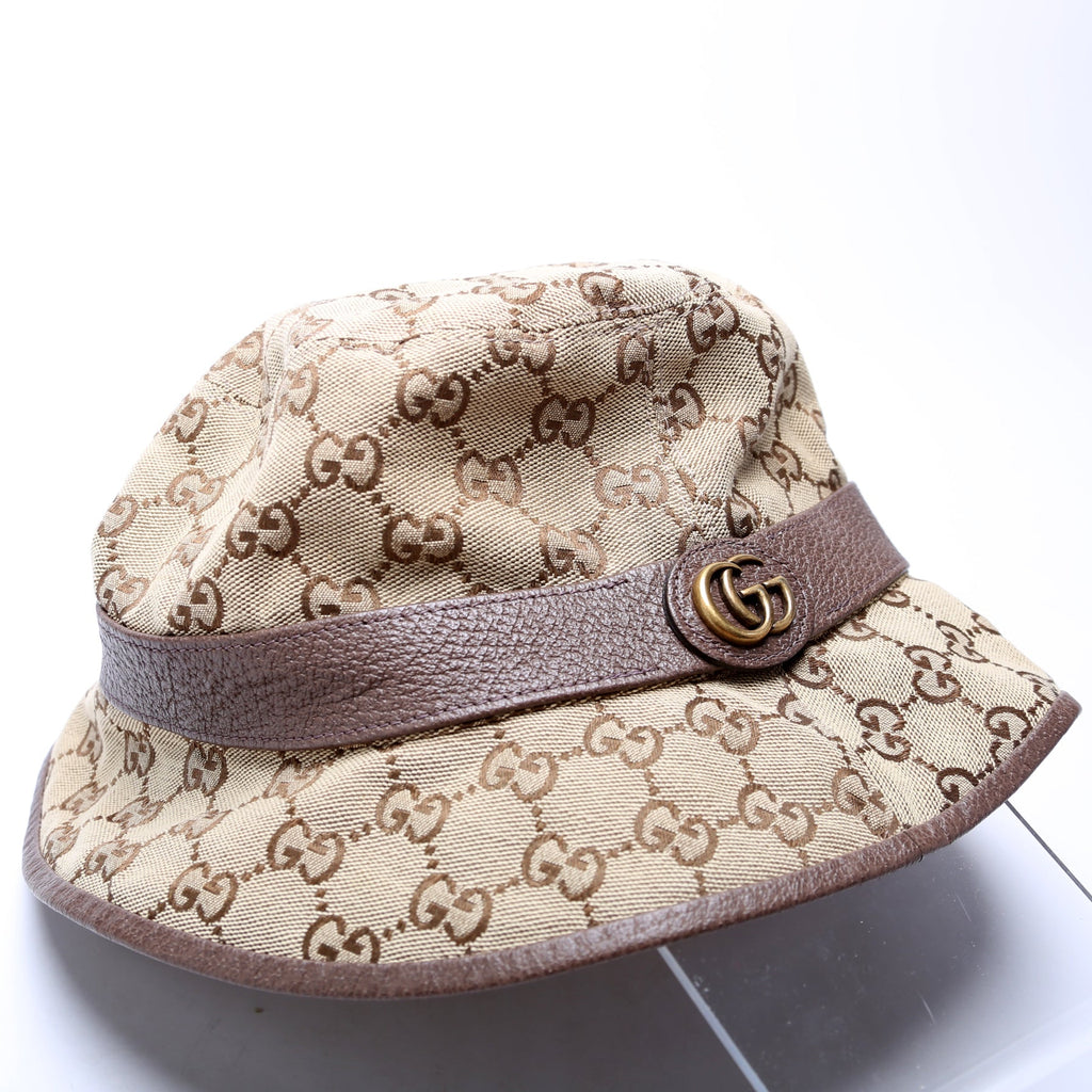GG Canvas Bucket Hat Size Small Brown