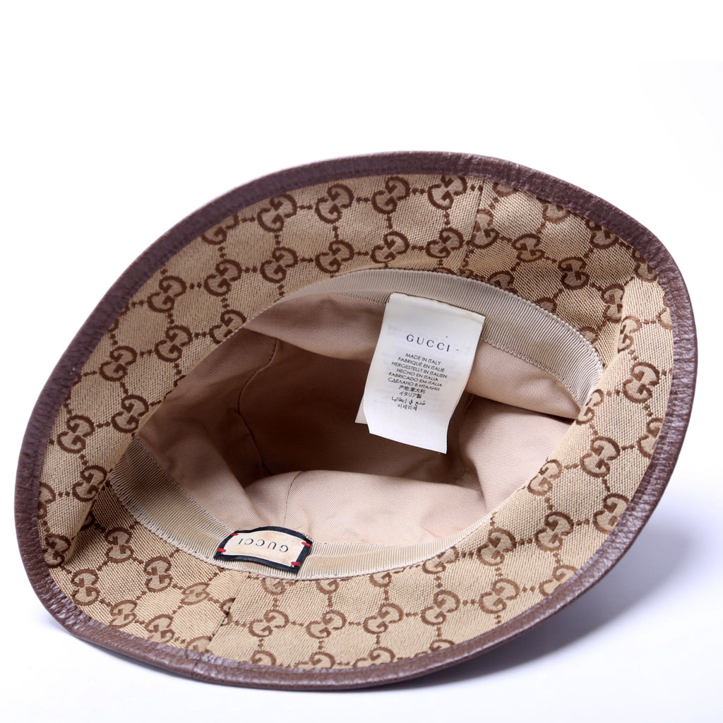 GG Canvas Bucket Hat Size Small Brown