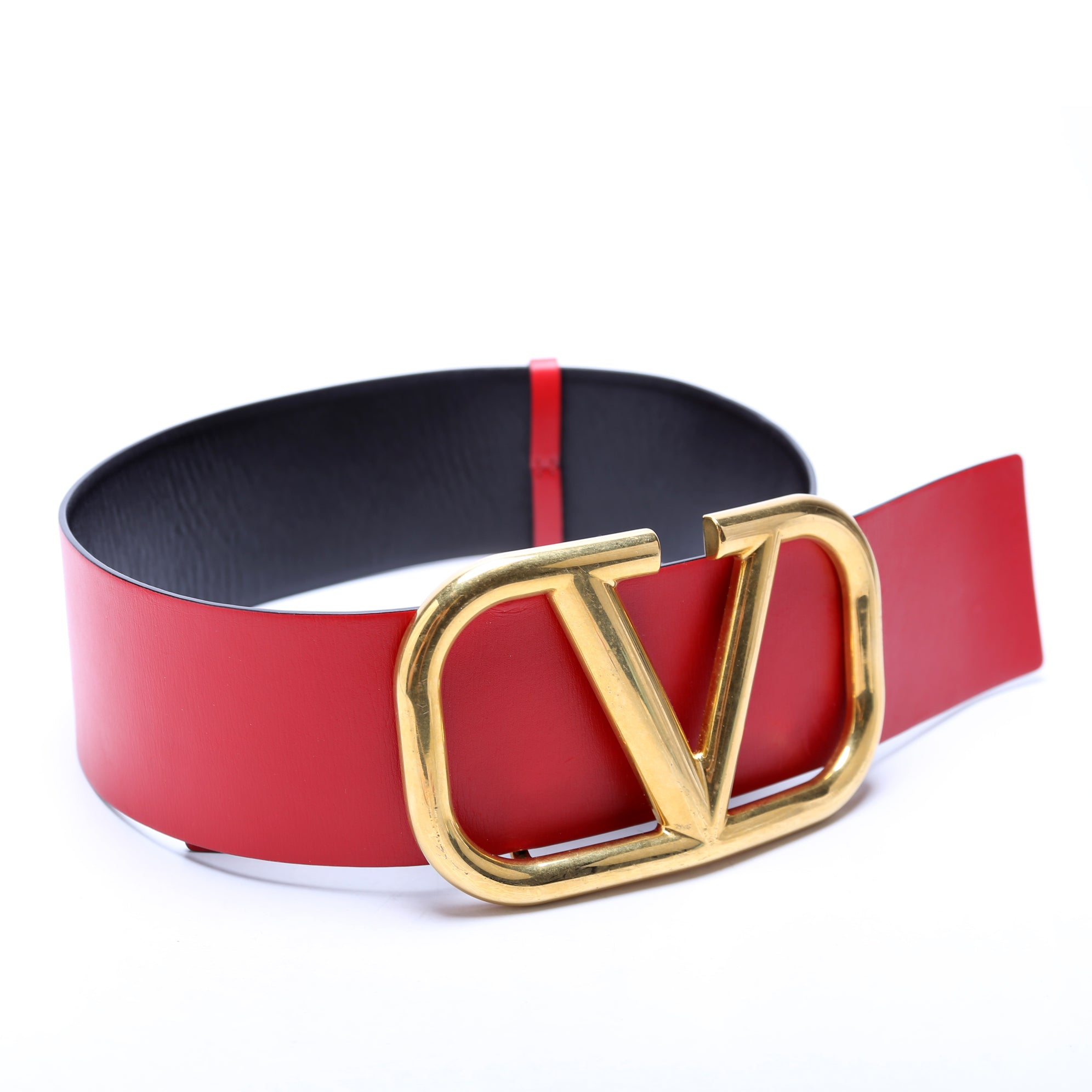 Reversible V Logo Signature Belt 70MM Size 70/28 Red/Black