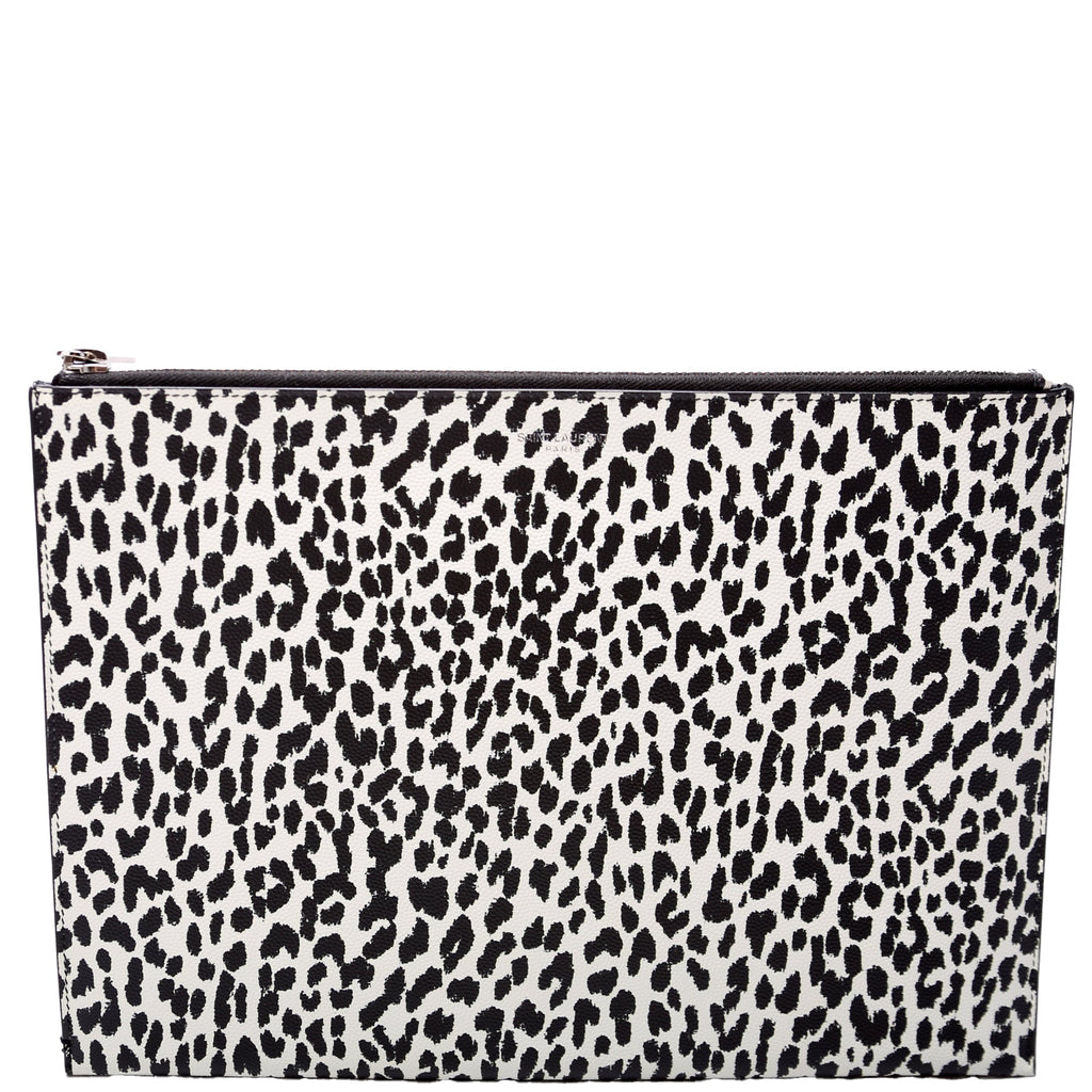 SAINT LAURENT Stamped Leather Clutch 397294 Black/White