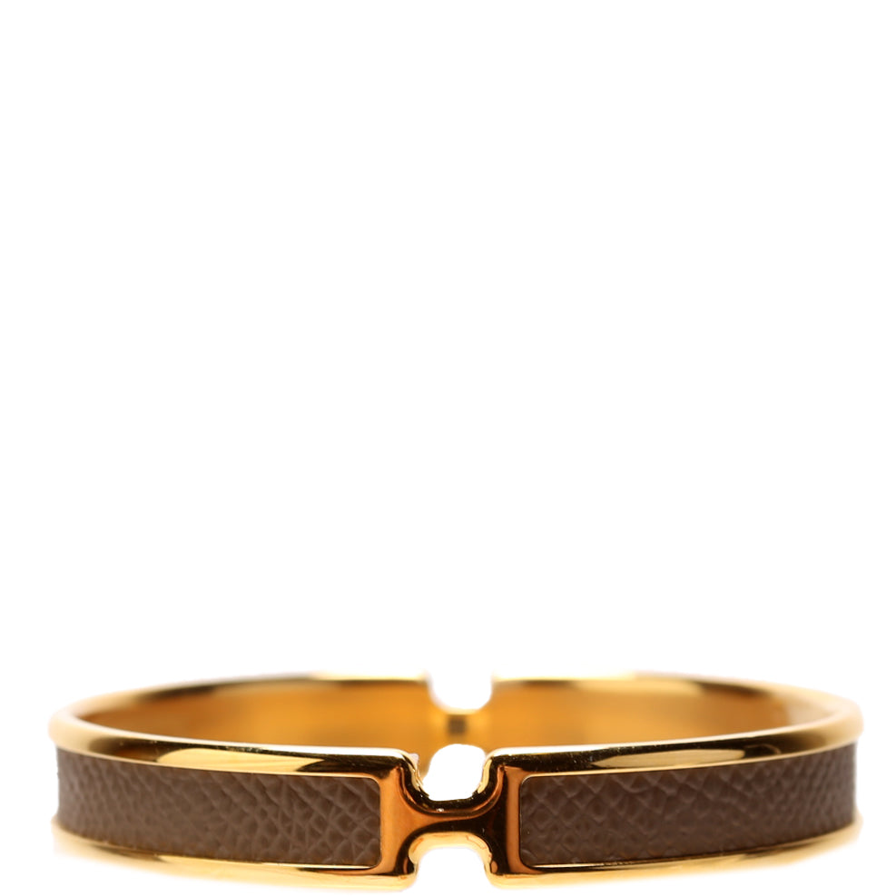 Olympe Epson Leather H Narrow Bracelet Gold/Brown