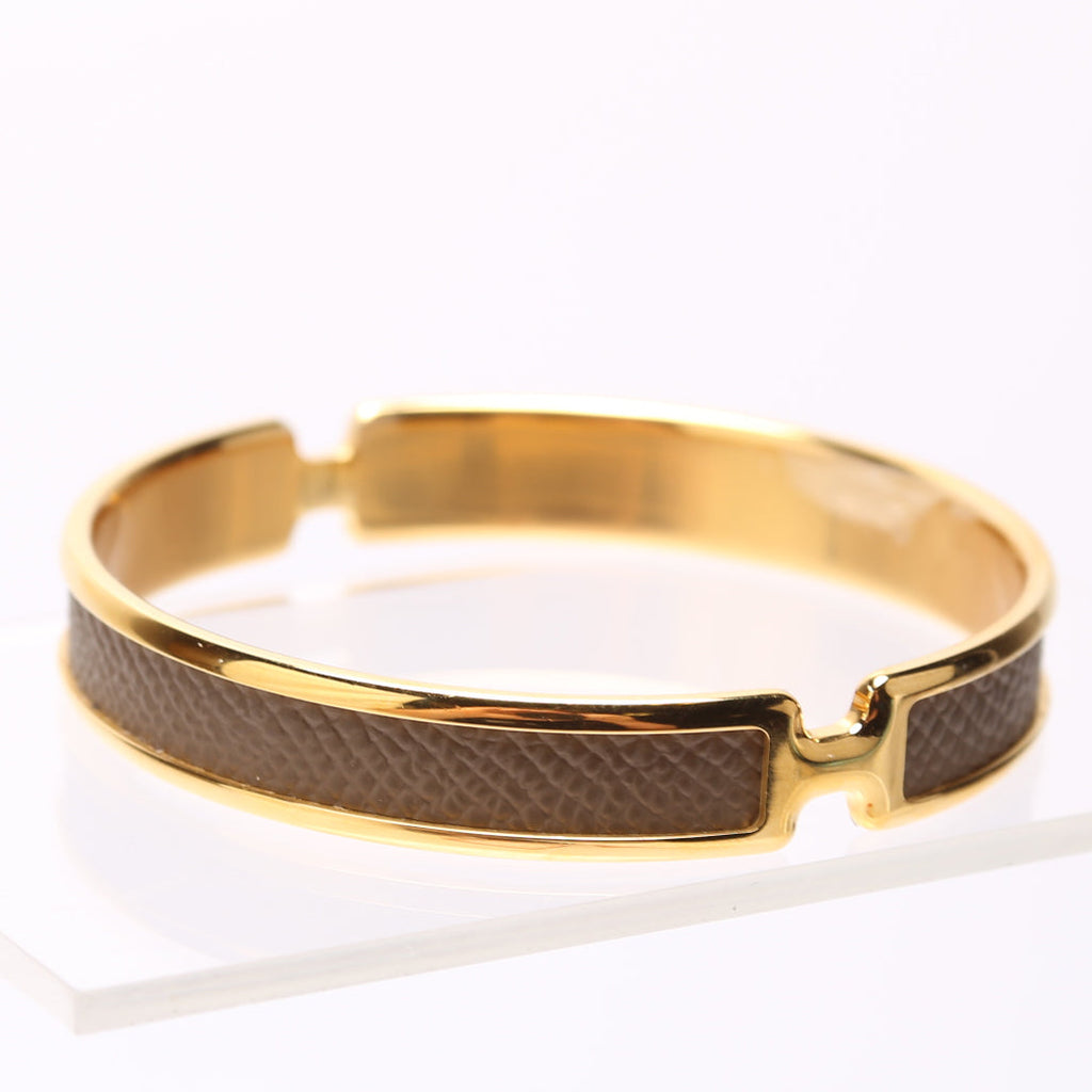 Olympe Epson Leather H Narrow Bracelet Gold/Brown