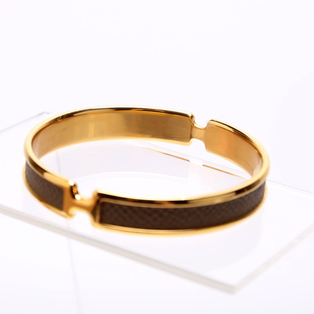 Olympe Epson Leather H Narrow Bracelet Gold/Brown