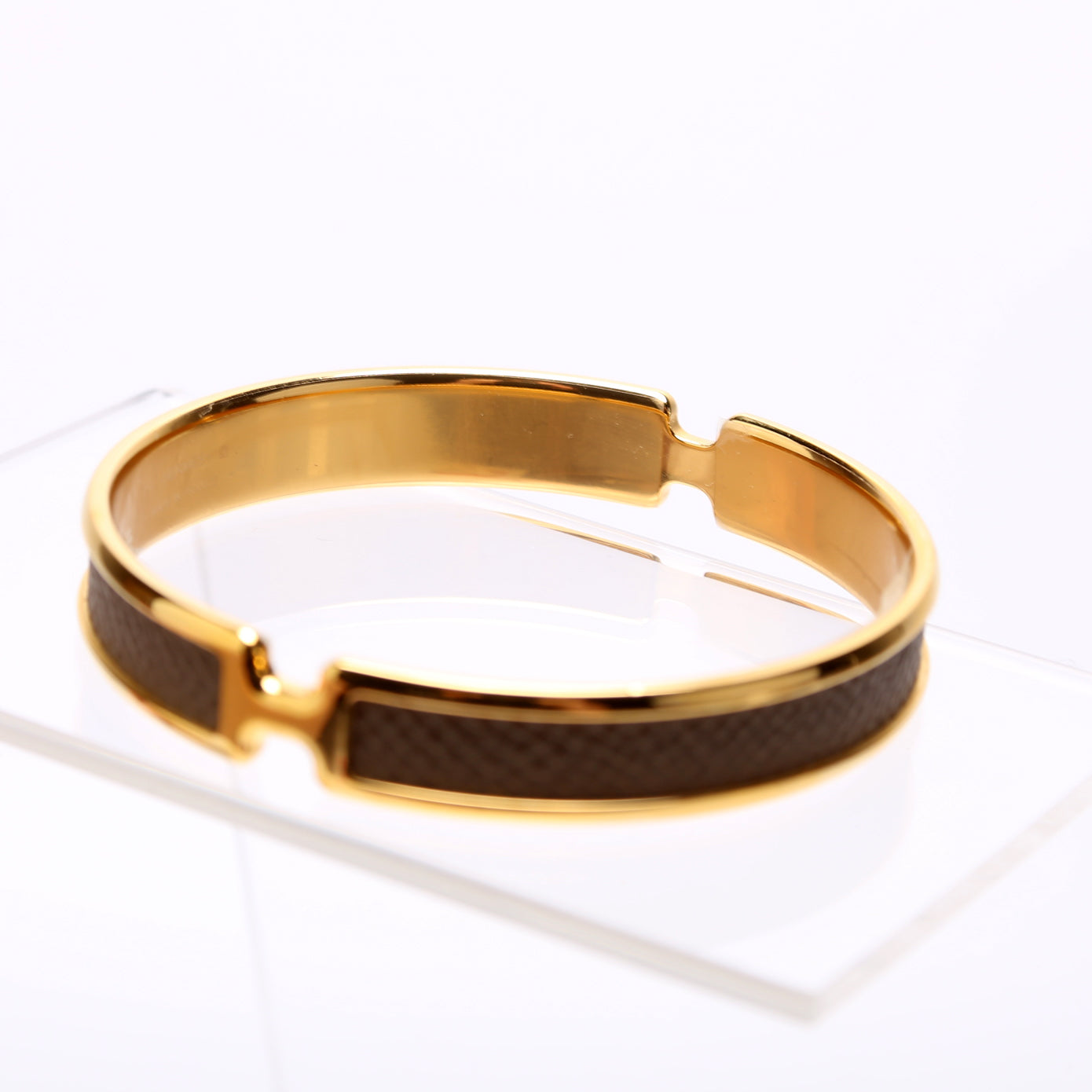 Olympe Epson Leather H Narrow Bracelet Gold/Brown