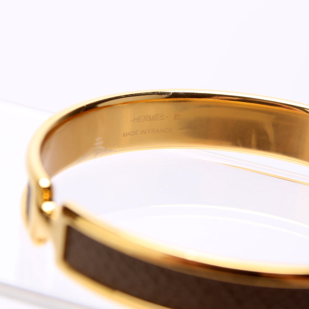 Olympe Epson Leather H Narrow Bracelet Gold/Brown
