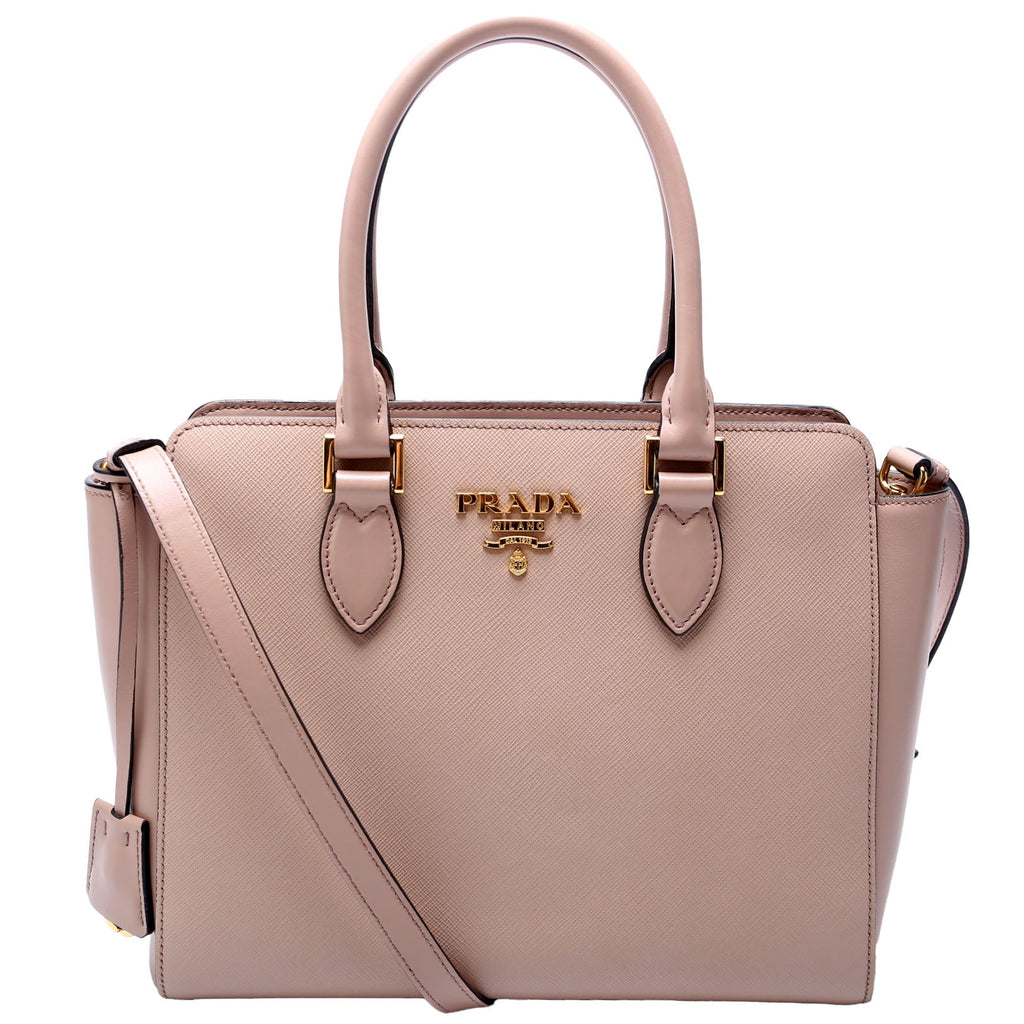 1BA113 Saffiano/Calfskin Top Handle Bag Tan