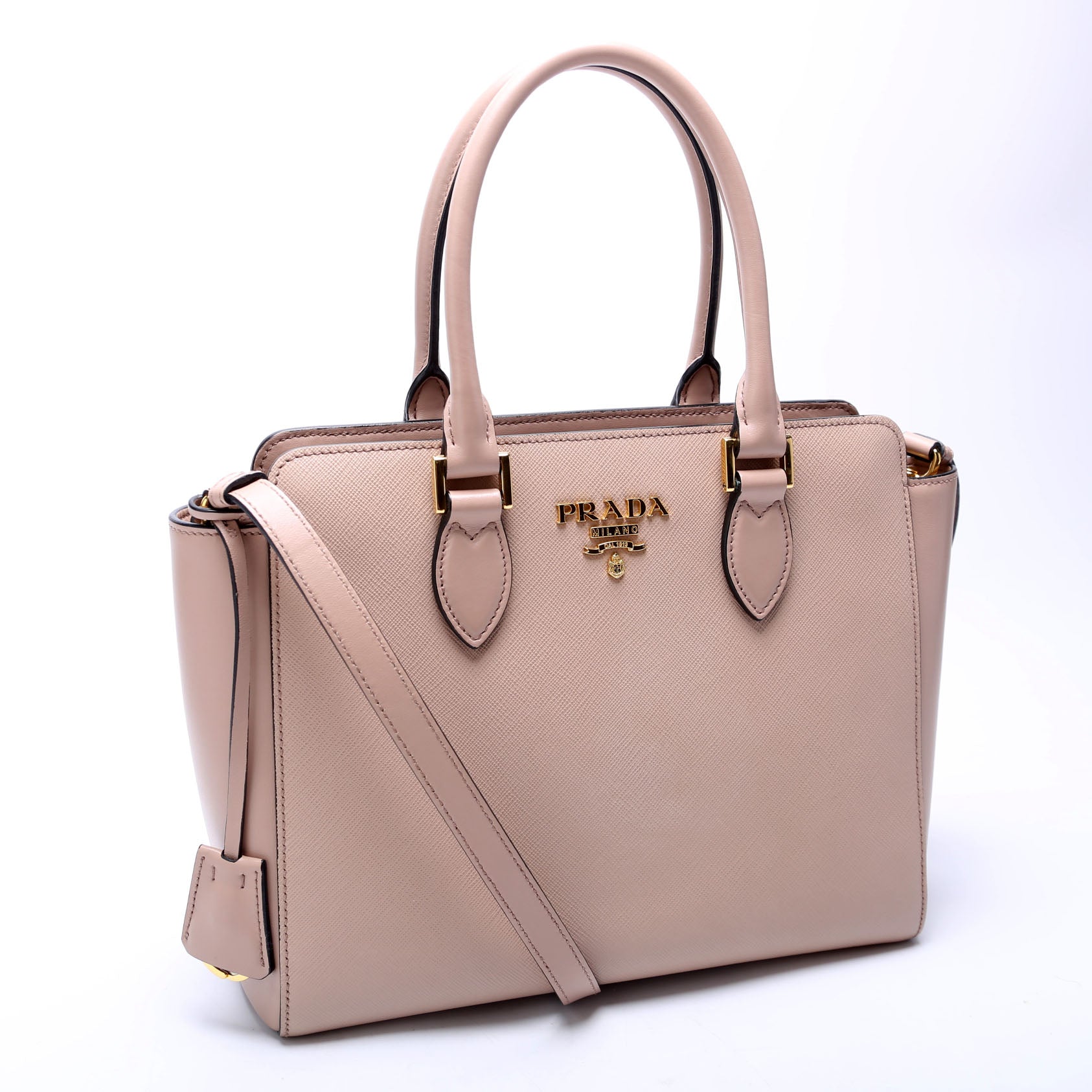 1BA113 Saffiano/Calfskin Top Handle Bag Tan