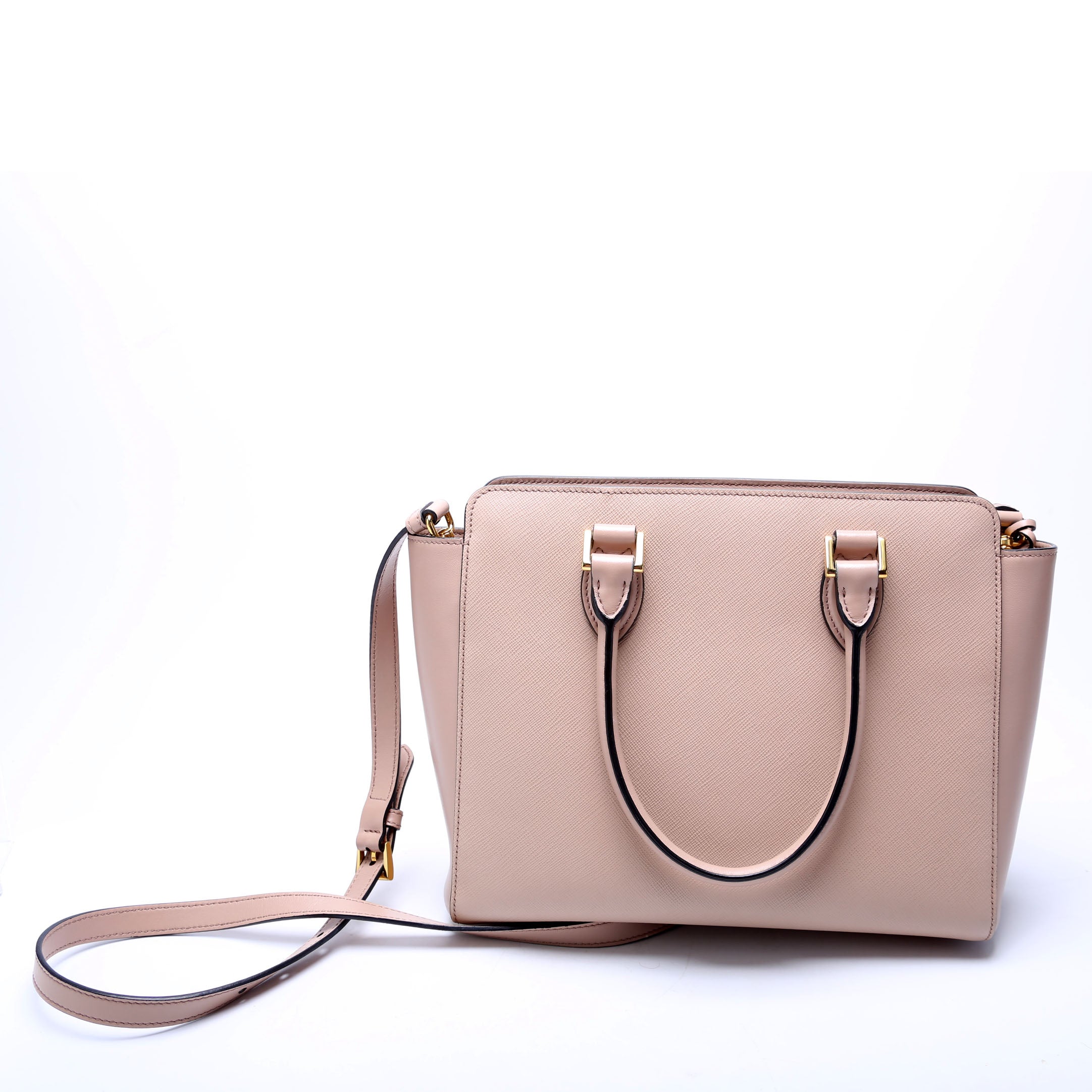1BA113 Saffiano/Calfskin Top Handle Bag Tan