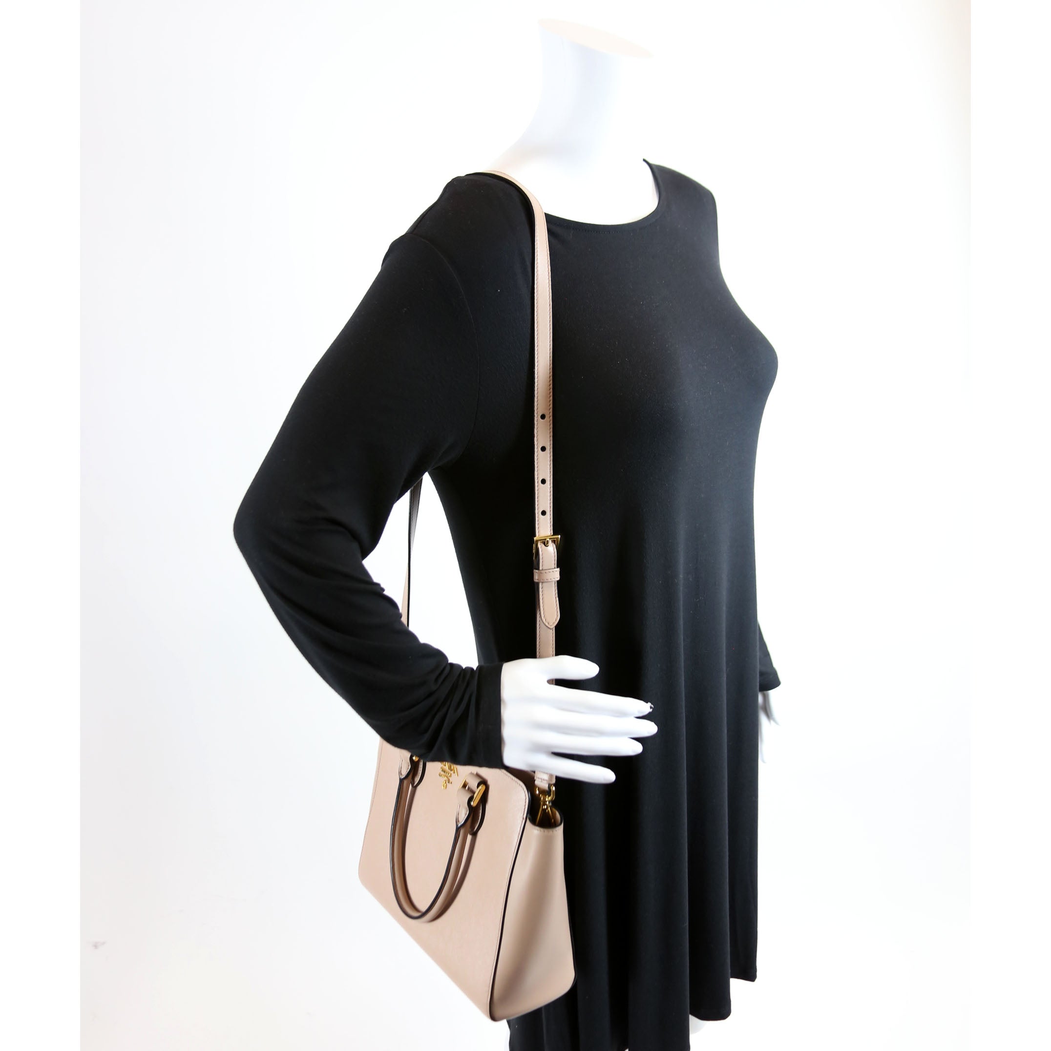 1BA113 Saffiano/Calfskin Top Handle Bag Tan