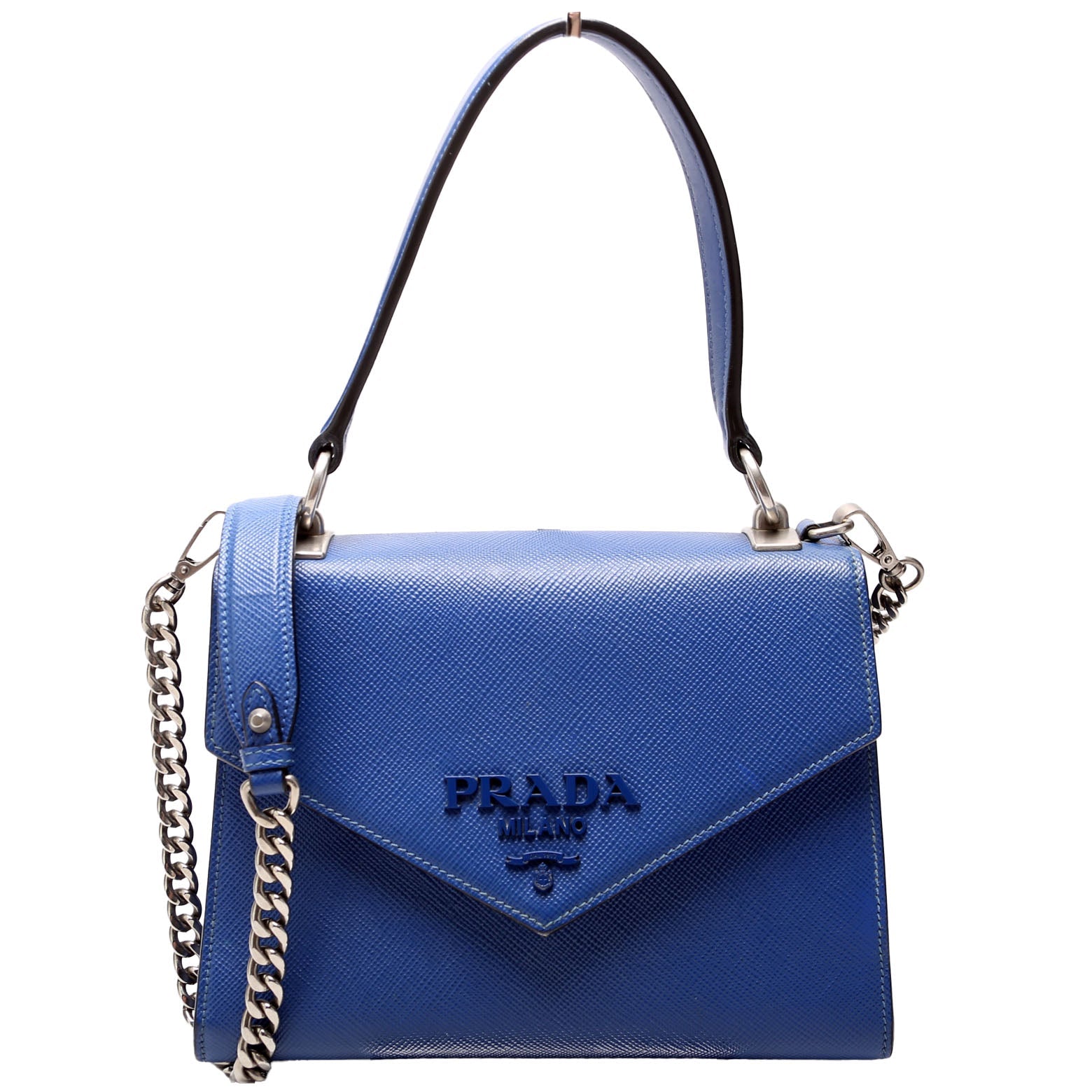 1BA186 Saffiano Monochrome Logo Top Handle Bag Blue