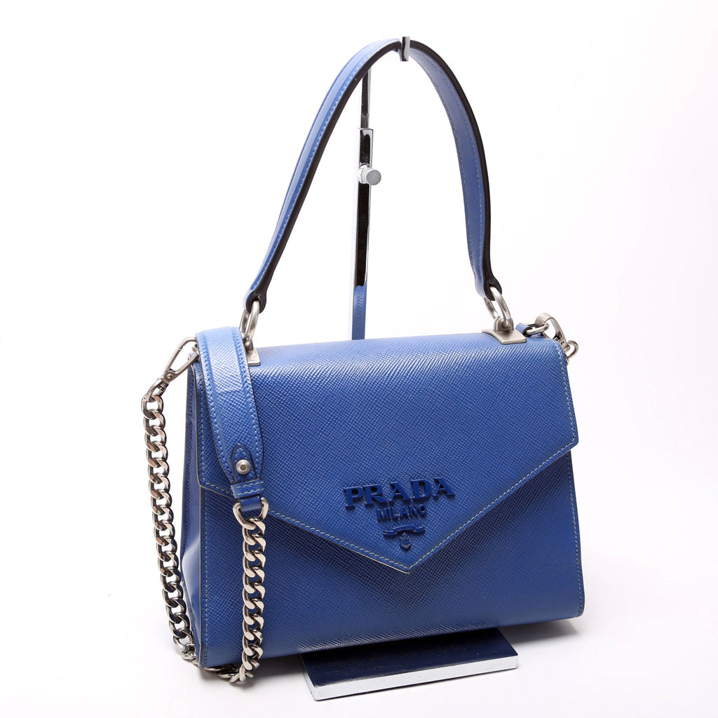 1BA186 Saffiano Monochrome Logo Top Handle Bag Blue