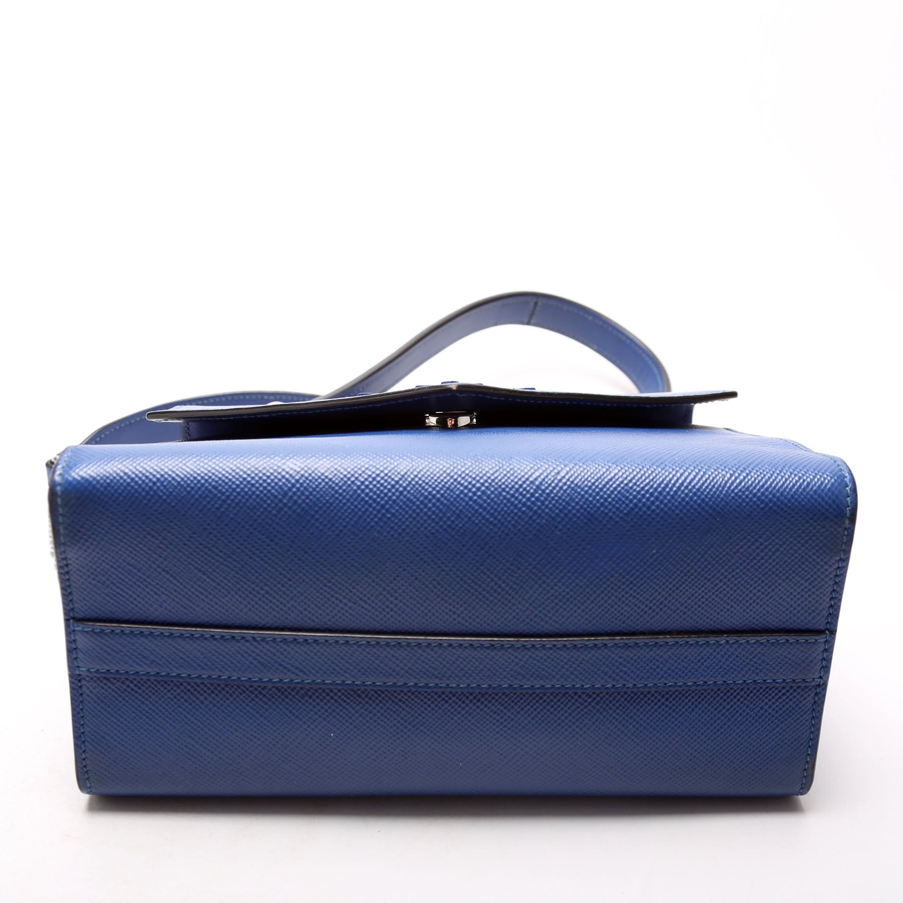 1BA186 Saffiano Monochrome Logo Top Handle Bag Blue