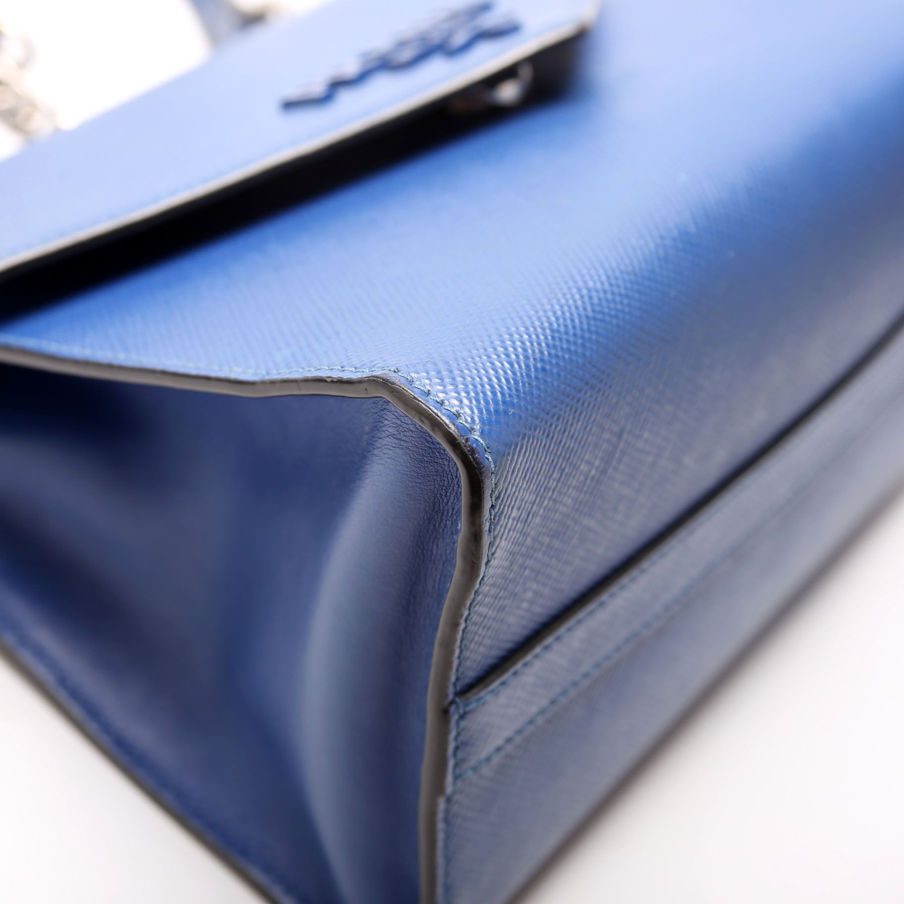 1BA186 Saffiano Monochrome Logo Top Handle Bag Blue