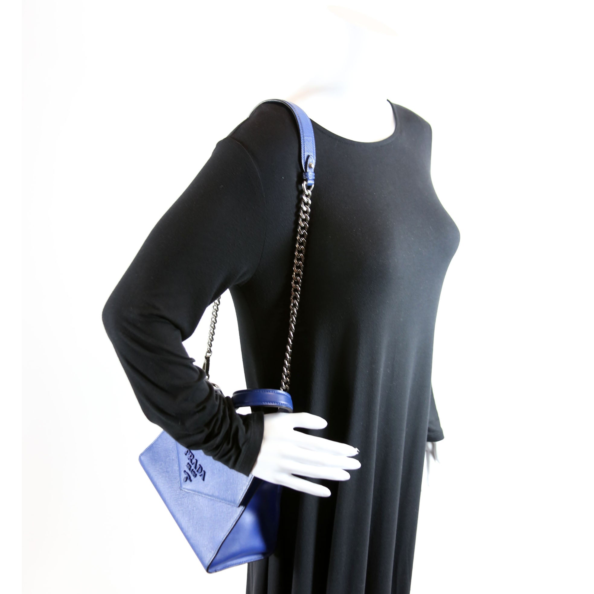 1BA186 Saffiano Monochrome Logo Top Handle Bag Blue