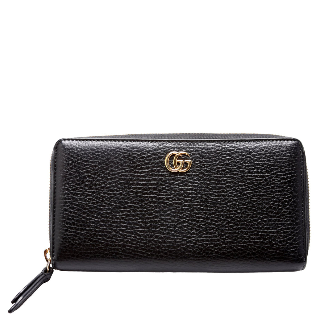 456117 GG Leather Zip Around Wallet Black