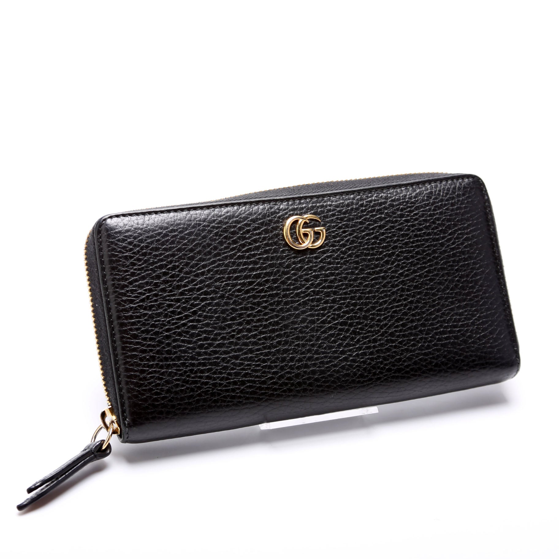456117 GG Leather Zip Around Wallet Black