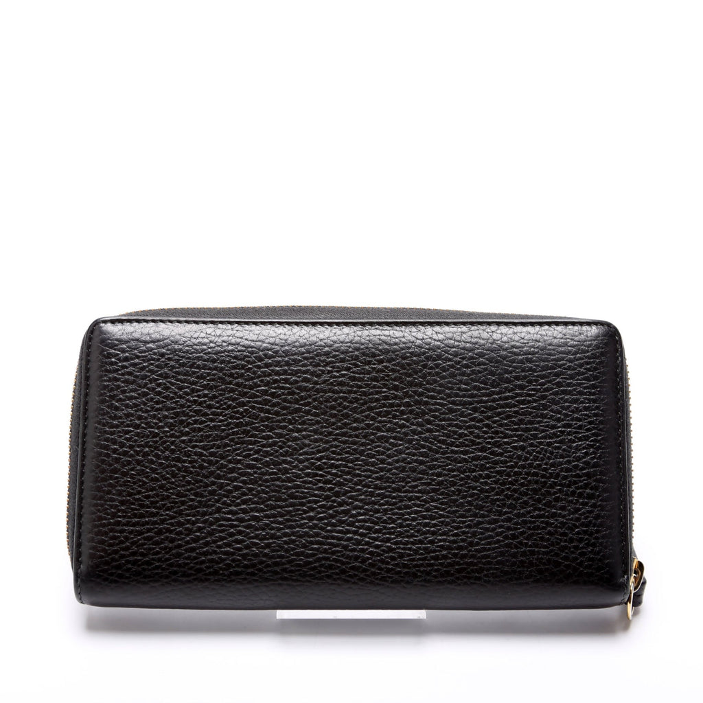 456117 GG Leather Zip Around Wallet Black
