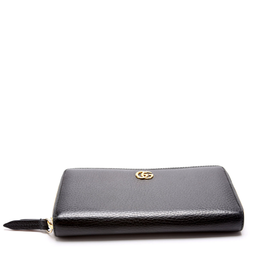 456117 GG Leather Zip Around Wallet Black