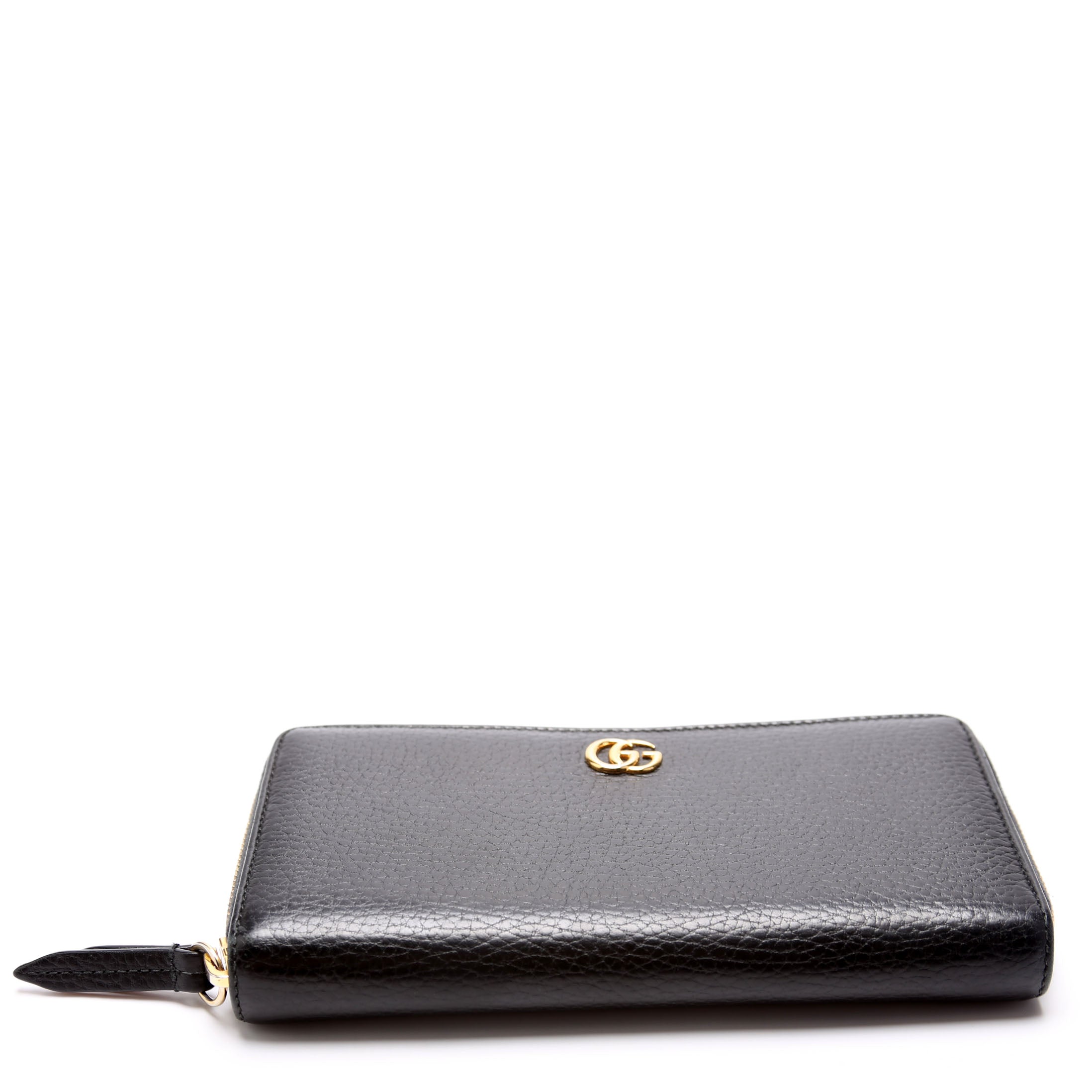 456117 GG Leather Zip Around Wallet Black