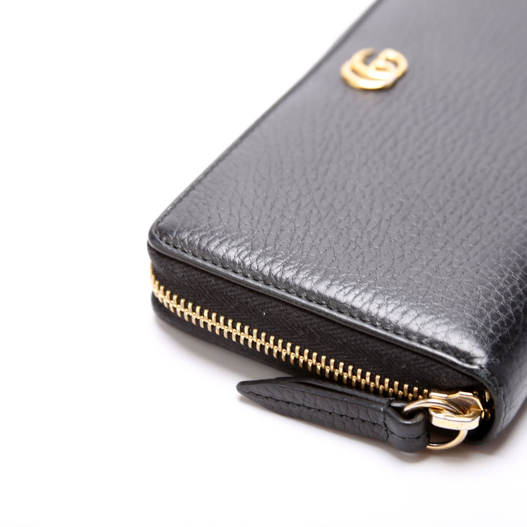 456117 GG Leather Zip Around Wallet Black