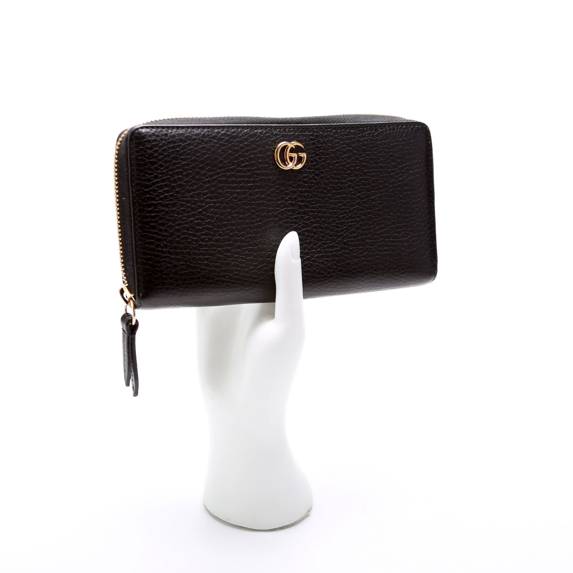 456117 GG Leather Zip Around Wallet Black
