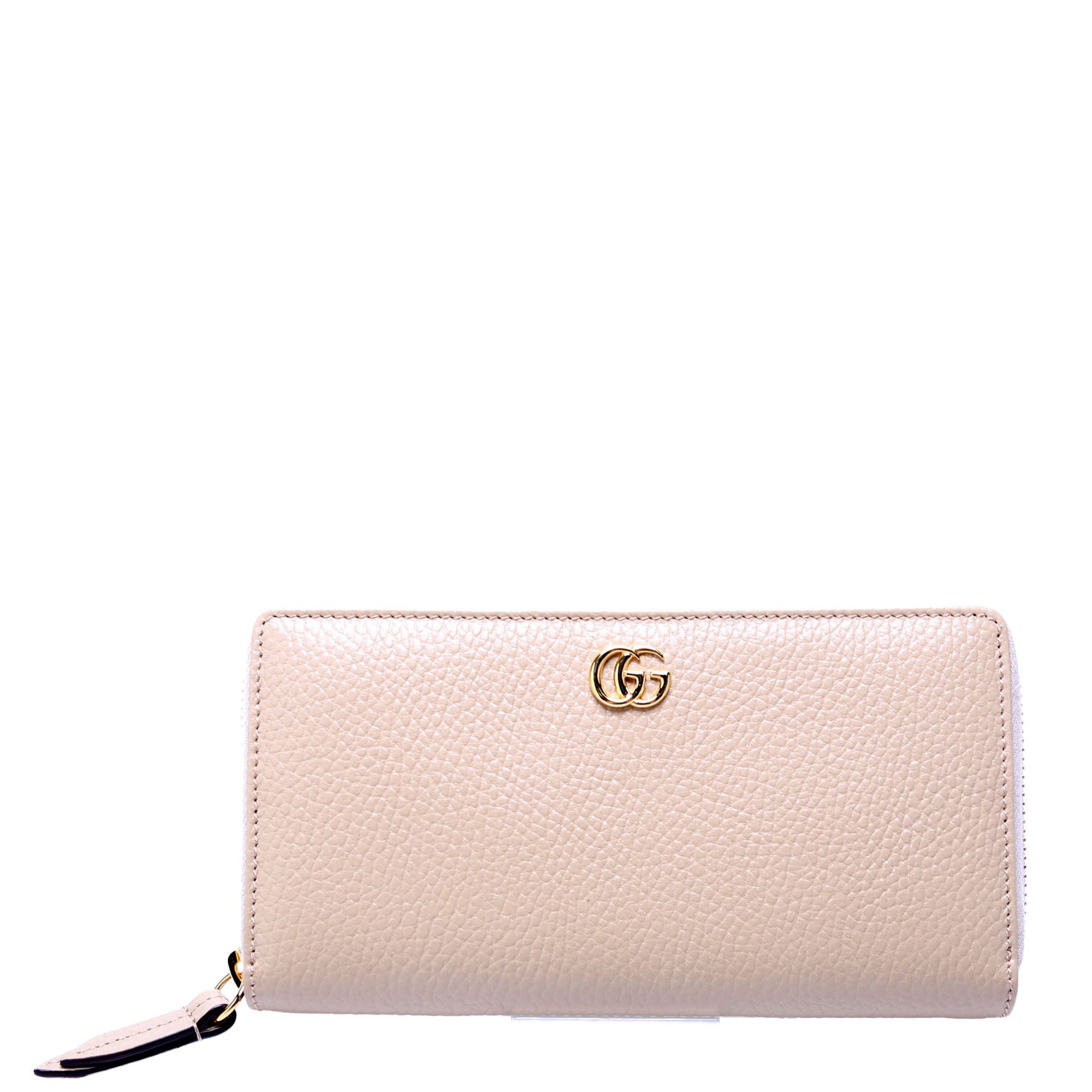 456117 GG Leather Zip Around Wallet Beige