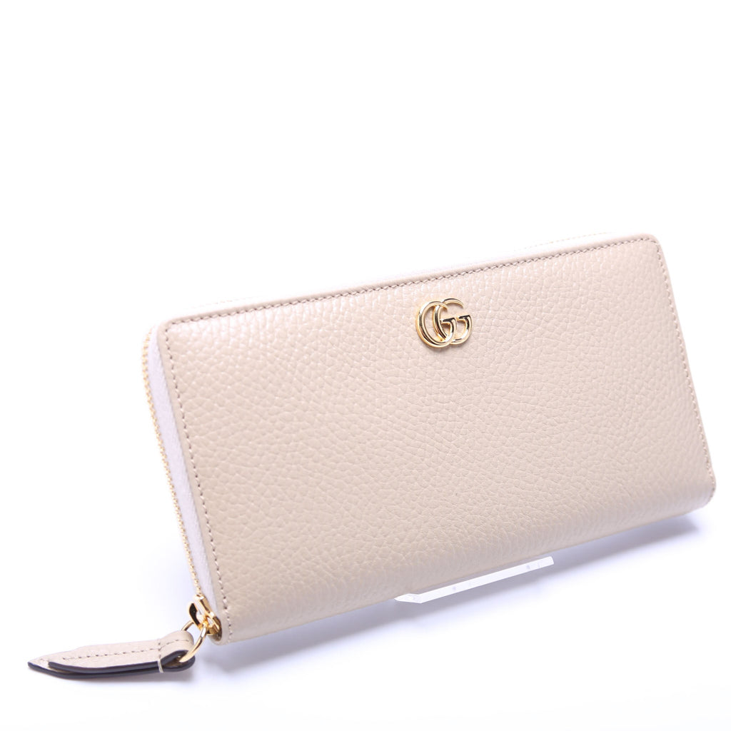 456117 GG Leather Zip Around Wallet Beige