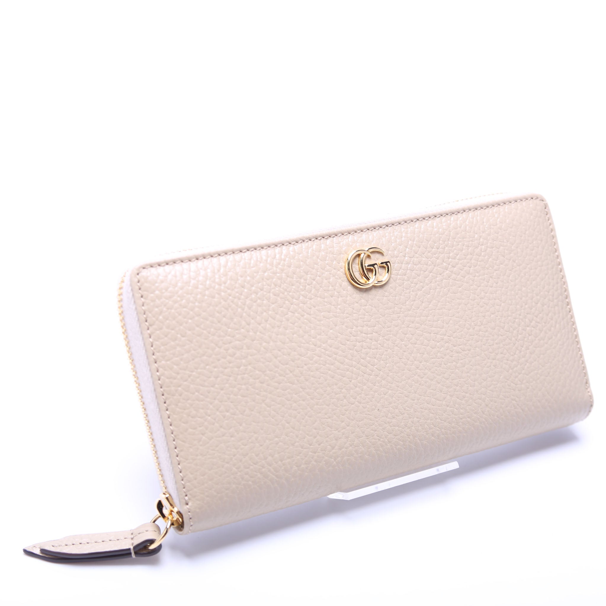 456117 GG Leather Zip Around Wallet Beige
