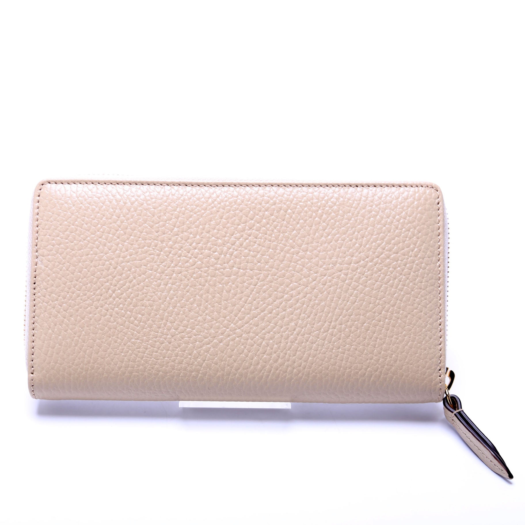 456117 GG Leather Zip Around Wallet Beige