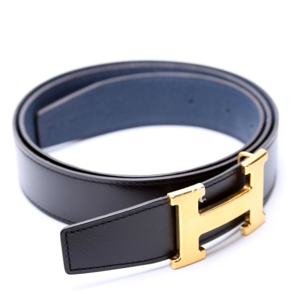 H Reversible Leather Belt Size 95 Black/Blue